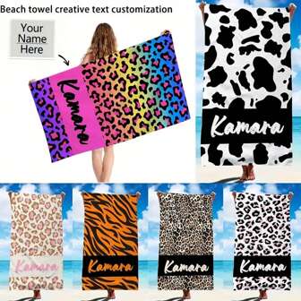 Personalized Leopard Print Beach Towel - Fast Drying, Ultra Soft Microfiber, Suitable For Travel, Camping, Swimming, And Poolside Use Summer Holiday Bathroom Decor,Multi-Functional,Durable,Ornamental,Reusable,Breathable,Exquisite,Stylish,High-Quality,Colorful,Modern,Comfortable,Soft,Custom,Personalized,Unique,Home Refresh,Customized Beach Towels,Home & Living,Haunt Your Home,Souvenirs,Reusable,Adorable,High-Quality,Elegant Living