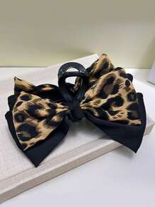 1pc Women's Double Layered Bow Hair Clip, Leopard Print & Hair Claw, Vintage Elegant Style For Ponytail/Bun Hair Clips Hair Jaw Clip Hair Clamps Hair Clutch Hair Catcher Clip, Claw Clip