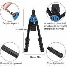 Rivet Gun Set, Rivnut Tool Kit, Heavy Duty Hand Riveter With M3-M12 7PCS Metric Mandrels, 140Pcs Nuts And Rivets, Pop Rivet Gun Set With  Storage Case - Blue - View 2