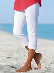 高腰瑜伽紧身裤，收腹健身跑步瑜伽紧身裤，女士七分紧身裤，女士服装 - 白色 - 查看 1