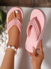 Sandalias de playa con suela gruesa antideslizante y cuña de tacón alto en forma de T, color rosa, aptas para uso en exteriores, interiores, playa, bodas y vacaciones, nuevo diseño de verano para mujeres