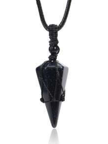 1 件可调节天然石水晶项链吊坠虎眼石玫瑰石英水晶石英黑绳缠绕项链男士青金石 G173 - Necklace - 查看 7