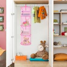 1 件可折叠毛绒娃娃悬挂收纳袋，4 层网状收纳篮，节省玩具、手套、帽子、袜子的空间，尺寸 110 厘米 X 30 厘米