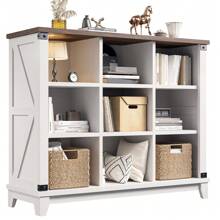 EnHomee 9 Cube Storage Organizer And Shelf, Bookshelf With Storage, Stylish Farmhouse Modern Bookcase, Cube Shelf For Bedroom And Home Office - 古董白 - 查看 2