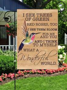 1 件，多么美妙的世界花园旗帜，蜂鸟印花我看到绿树红玫瑰墙艺玫瑰标志，墙面装饰双面亚麻材料旗帜 14.17 * 18.50 英寸，适用于户外庭院花园农舍装饰（仅限旗帜） - 彩色 - 查看 7