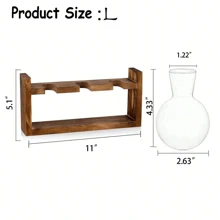 Recipiente de vidrio para plantas hidropónicas, jarrón en forma de corazón con soporte de madera, jarrón para flores con soporte de madera maciza vintage, adecuado para decoración de cocina casera, jardín interior, mesas de boda y comedor, transparente.