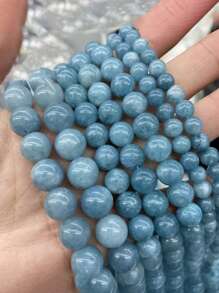 1 Strand Natural Stone Beads Blue Angelite Round Loose Beads 4 6 8 10mm Escolha o tamanho para fazer joias Pulseira DIY 15" Strand Presentes masculinos e femininos - Azul - Ver 7