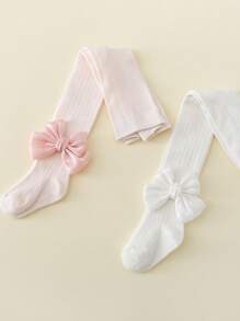 2 件装婴儿/幼儿女孩甜美蝴蝶结装饰网眼连裤袜，春/夏 - 彩色 - 查看 5