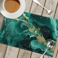 1/4/6 Pcs Abstract Green Wavy Faux Marble Pattern Printed Polyester Linen Placemats, Placemat, Tableware Mat, Kitchen Decor Dining Table Mat, Western-Style Placemats, Dining Table Decoration - LJQYMCD-1085 - View 7