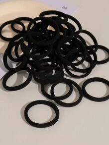 50 件女孩头带，黑色纯色弹性发带，适合日常使用，简约，厚马尾发带，款式简洁优雅，高弹力无缝发饰