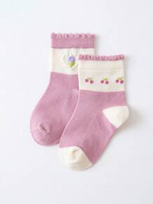 mini bala 女童冬季碎花襪，保暖透氣棉設計 - 紅白色調 - 查看 2