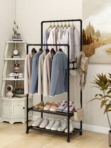 1pc Multi-Function Iron Rack, Dual-Layer Coat/Hat Hanger, Shoe Rack, Storage Shelf, Movable And Easy Install, Suitable For Living Room, Entry, Bedroom, Study Room, Office, Holiday/Christmas Gift