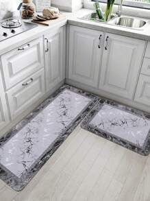 1 pieza Hermosa alfombra de piso de sala antideslizante de felpa con estampado de mármol, decoración de habitación - Blanco - Ver 5
