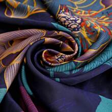 New Casual Printed Satin Scarf For Women, Elegant Daily Headscarf, Sunscreen Shawl - Navy Blue - View 2