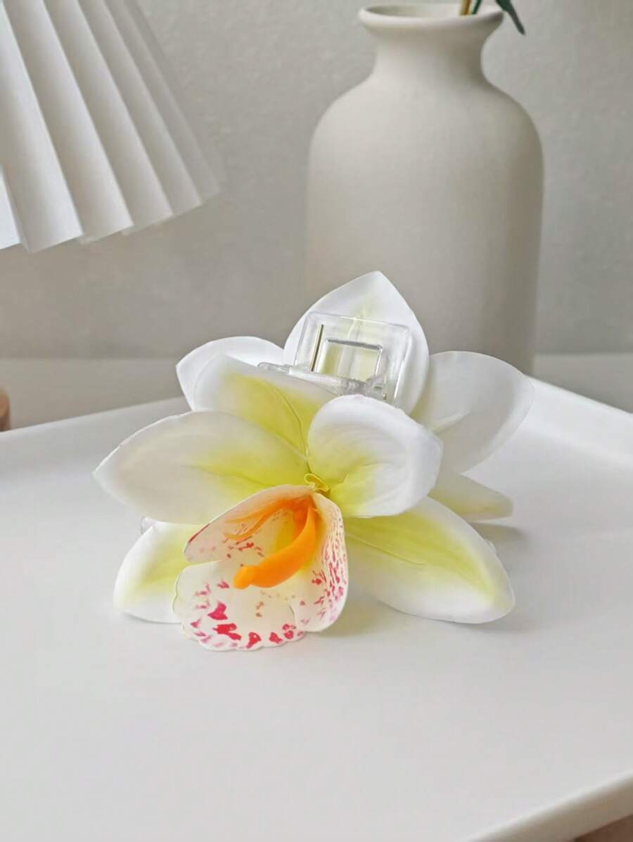 1/2 件优雅女士仿真兰花发爪夹，简约时尚发饰，适合发髻，适合日常外出、旅行、度假、海滩配饰秋冬发夹女士发饰