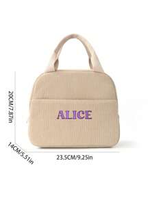 1pc Custom Name Corduroy Insulated Lunch Bag, Reusable Thermal Leakproof Lunch Tote, Portable Food Carrier For Picnic, School, Office - Zip Closure, Fixed Shoulder Strap, Hand Washable, Great Birthday/Holiday Gift, Personalized Gift, Etsy/ Custom Product - Khaki - View 3