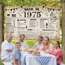 1pc 50th Birthday Party Decorations, Retro Back To 1975 Banner 50th Birthday Party Poster Supplies Vintage 1975 Backdrop Photography Backdrop Men And Women 50th Party Decorations