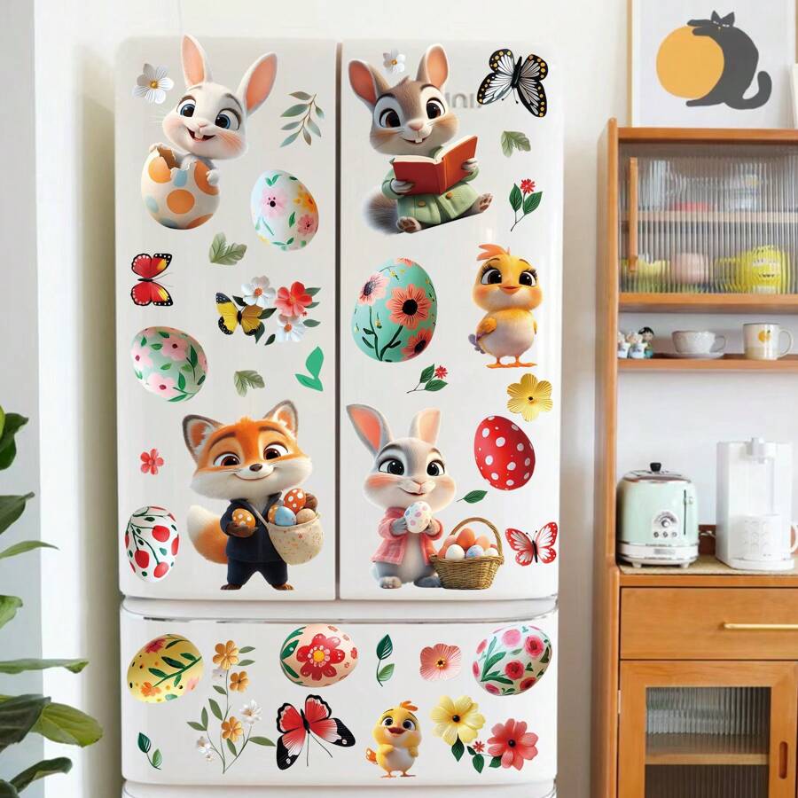 9pcs Easter Eggs, Rabbit, Easter Bunny Decor 3D Stereoscopic Cartoon Easter Atmosphere Decoration Eggs Static Sticker, For Home Decoration On Doors, Windows, Holiday Window Stickers