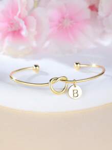 Tsnamer 1 pieza Brazalete con inicial dorada Brazalete con disco de nudo clásico con inicial de la A a la Z Brazalete personalizado de puño para mujer Joyería de uso diario