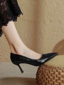 Women's Plus Size French Style Solid Color Hollow-Out Pointed Toe High Heel Slip-On Pumps, High Quality Professional Office Work Shoes, Versatile Evening Party Stilettos