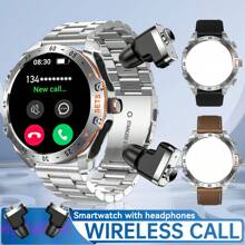 EIGIIS Montre connectée pour hommes au style sport d'affaires, avec boutons mécaniques, écouteurs intra-auriculaires intégrés, confortable à porter, appels sans fil (réception/émission d'appels), batterie grande capacité de 400 mAh, autonomie de batterie super longue, écran rond de 1,52 pouces, plus de 100 modes sport, prévisions météorologiques, rappel de message, compatible avec les téléphones Android et iOS, 3 bracelets de montre