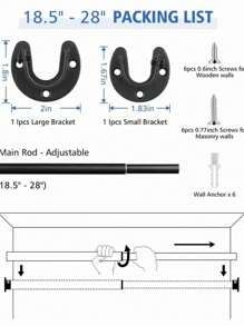 CTSZOOM 5 Sizes, Adjustable Black Closet Rod, Heavy Duty 15.75inch-74.8inch Closet Rail, For Hanging Clothes, High-Quality Metal Black Closet Rod For Wardrobe, Laundry Room, Room Dividers, Curtain Rods, Easy Installation, Suitable For Bathroom, Windows, RVs, Living Room, Bedroom, Curtain, Closet Etc.