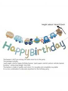 Birthday Banner Decorations Set With Colorful Cartoon Vehicles Theme, Paper Bunting For Carnival, Multipurpose Party Sign For All Occasions - Reusable And Party Supplies With 3.05meter/9.75meter Length - No Electricity Needed