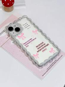 1pc Minimalist Slogan, Pink Bow, Wave Lace Silicone Anti-Drop Transparent Phone Case Compatible With IPhone 11/12/13/14/15 Pro Max Waterproof Shockproof Scratch Resistant