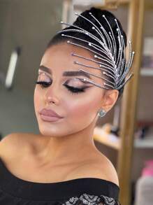 1pc Handmade Rhinestone Headband, Fashion Bridal Bridesmaid Hair Accessories, Wedding Party Headpiece, Holiday Gift - Silver - View 2