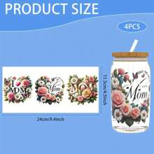 [UV DTF 转印纸] 12 件/套高品质 UV DTF 杯子转印纸 - 防水、3D 设计、可擦拭转印纸，适用于 16 盎司 Libbey 玻璃罐包装、水瓶、杯子、母亲节系列设计 - 彩色 - 查看 2