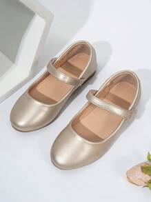 Children/Kids Gold PU 3D Comfortable Slip-On Anti-Slip Durable Round Toe Fashion Girls Flat Shoes (Elongated Shoe Shape) - Gold - View 3