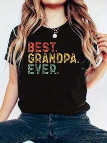 Best Grandpa Ever Family Retro Vintage T-Shirt - 100% Cotton Printed Short Sleeve T-Shirt Top - Casual Sport Style - Comfortable & Breathable For Summer, Spring