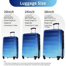 Hardshell Luggage Sets 3 Piece Gradient Color Expandable Suitcase With Spinner Wheels And TSA Lock Lightweight 20" 24" 28" Available,Blue And Light Blue