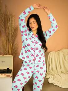 Women's American Pajamas Winter Long Buttons Breastfeeding Cold Knit Trousers And Long Sleeve Top - 綠色 - 查看 9
