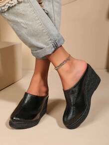 Dép lê đế xuồng bằng dây gai dầu thời trang, kiểu dáng giản dị, với phần mu bàn chân và mu bàn chân rộng, nhẹ và thoải mái. - toàn màu đen - Xem 3