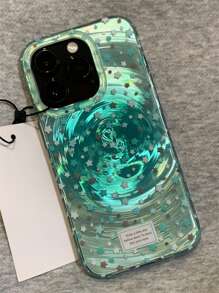 Summer Mint Green Gradient Smudge Star Swirl Pattern Phone Case Compatible With IPhone 17Promax 17Pro 17 16Promax 15 Promax 14 Plus 13 12 Pro Max 11 Stylish Orange Glossy Jelly Soft Protect Back Cover