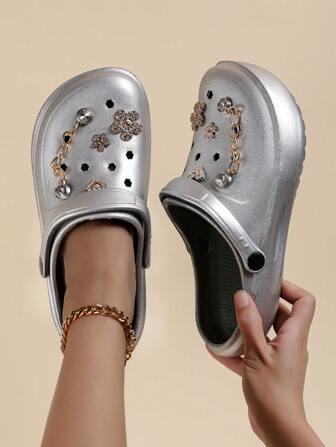 CIVHOM 定制女士时尚拖鞋，舒适防滑轻便透气洞洞鞋，带闪亮装饰，适合各种节日和派对