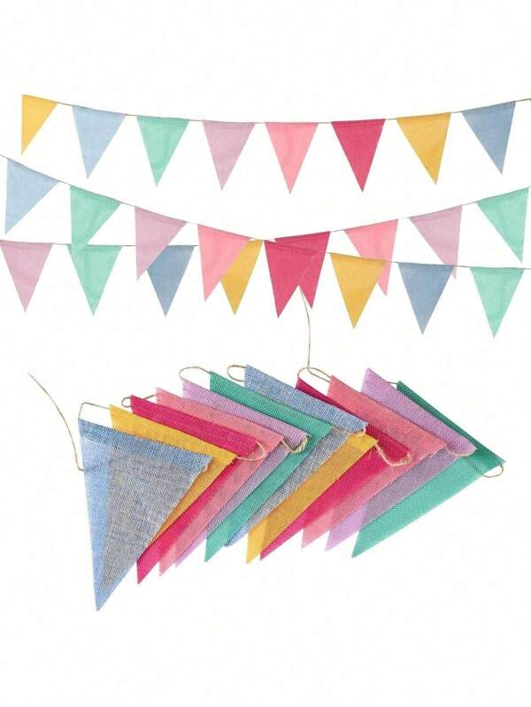 18M/72pcs Jute Burlap Banner Triangle Flags - Birthday Party, Classroom, School, Graduation, Carnival, Outdoor, Yard, Garden Decoration, Wedding, Bachelor Party, Home Decor (100pcs/23M)