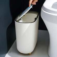 1PC 13L Large Capacity White Yellow Rectangular Press Fit Lid With Crevice Garbage Bin Suitable For Household Bathrooms, Narrow Crevices, Living Rooms, Kitchens Home Bathroom Decor Bathroom Organizer Fall Decor Back To School