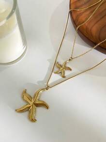 Monlansher 1 pezzo Collana donna in acciaio inossidabile con pendente a forma di stella marina e spirale, dal design semplice e alla moda, di alta qualità, durevole e versatile per uso quotidiano