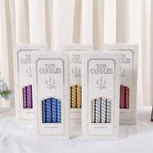 12 Stücke europäischer Stil Kerzenständer, elektroplattierte lange Kerzenhalter, Haushaltsbeleuchtung Kerzen, Hochzeitsbankett, westliche Restaurants, bunte rauchfreie Kerzen