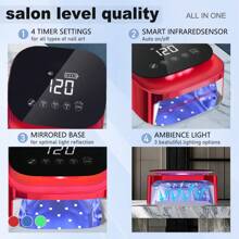Lámpara de uñas LED UV inalámbrica, secador de uñas recargable de 60 W, luz de esmalte de gel, sensor inteligente, pantalla LCD, base desmontable, luz LED portátil para uñas con 30 cuentas y 4 configuraciones de temporizador para salón y hogar Vino tinto