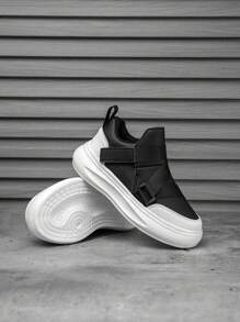 1 Pair Children Sports Shoes, Novel Color Matching Skateboard Shoes, PU Leather Upper, Indoor/Outdoor Casual Running Shoes, Easy To Wear, Lightweight, Anti-Slip, Breathable, Comfortable, New Fashion Academy Style, Boys & Girls, Chunky Sneakers