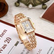 2 件/套女士时尚矩形小众钢石英表 + 简约手链珠宝礼品套装，非常适合周年纪念礼物