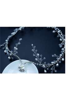 水晶额头头带、新娘婚礼头饰、时尚发带配饰，适合派对、舞会 - 銀色 - 查看 3