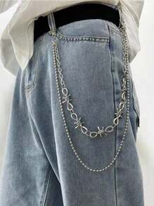 1pc Thorn Spike Dual Layer Hip Hop Pants Chain, Long Twist Chain, Unisex, Suitable For Teen, Summer Casual Outdoor, Athletic, Vacation, Travel, Graduation Gifts, Birthday Dress Accessories, Daily Wear