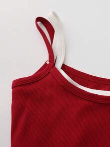 二合一短款上衣 黑白拼接性感针织背心 女士修身上衣