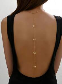 1pc Sexy Metal Butterfly Backless Body Chain Necklace - Elegant Body Jewelry For Formal Occasions, Parties And Beach Vacations - Gold - View 1