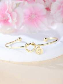 Tsnamer 1 pieza Brazalete con inicial dorada Brazalete con disco de nudo clásico con inicial de la A a la Z Brazalete personalizado de puño para mujer Joyería de uso diario