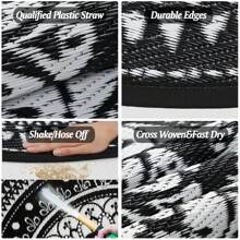 Round Outdoor Rugs For Patios Waterproof Reversible Camping Mat And Rug Plastic Outdoor Rugs For Garden Large Floor Area Rug For Outdoors Garden RV Backyard Deck Picnic - Black and White - View 3